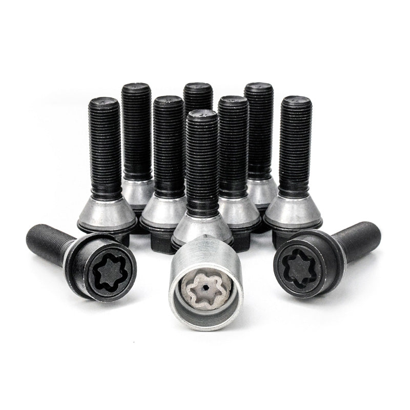 H&R, juego de tornillos de rueda de cabeza cónica con cono móvil M14x1.25 - longitud 46mm - Negro - 10 uds. (p. ej., apto para BMW) - incl. tornillos antirrobo