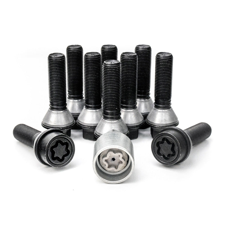 H&R, juego de tornillos de rueda de cabeza cónica con cono móvil M14x1.25 - longitud 48mm - Negro - 10 uds. (p. ej., apto para BMW) - incl. tornillos antirrobo