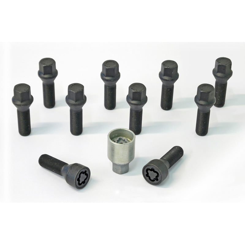 H&R, juego de tornillos de rueda de cabeza cónica M14x1.50 - longitud 30mm - Negro - 10 uds. - incl. tornillos antirrobo