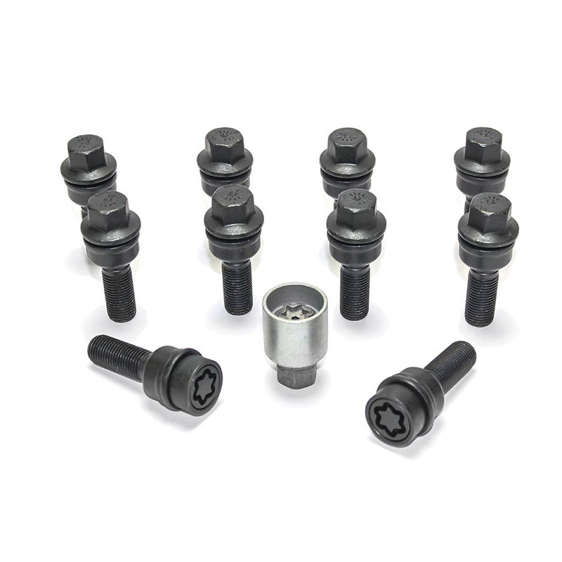 H&R, Wheel bolt Set Round-Head with movable cone R14 M14x1.50 - length 30mm - Black - 10 pcs. (e.g., fits Audi Q3, Q5) - incl. wheel-locks