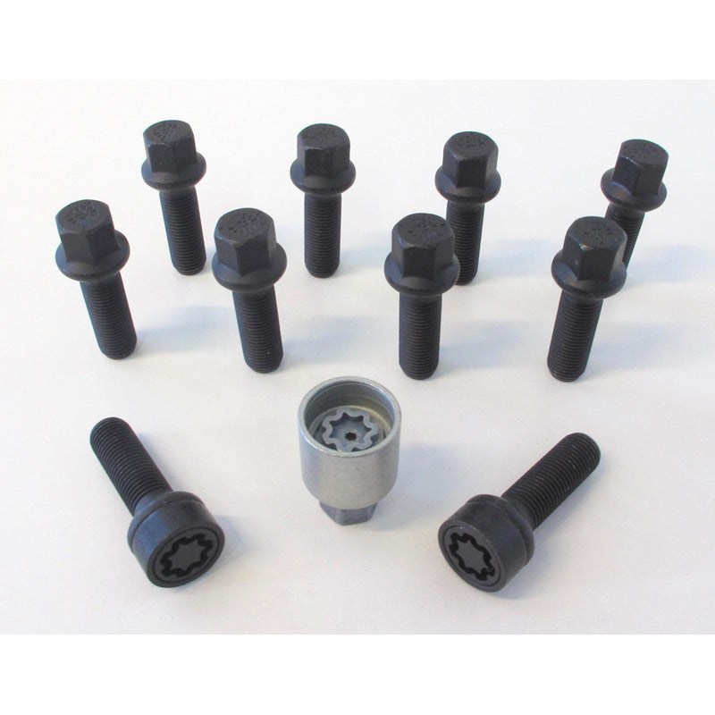 H&R, juego de tornillos de rueda de cabeza redonda R14 M14x1.50 - longitud 31mm - Negro - 10 uds - incl. tornillos antirrobo