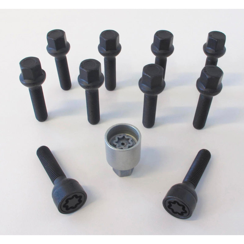 H&R, Jeu de boulons de roue à tête ronde R13 M14x1.50 - longueur 31mm - noir - 10 pcs. (, convient pour p. ex. VAG) - incl. antivols de roue