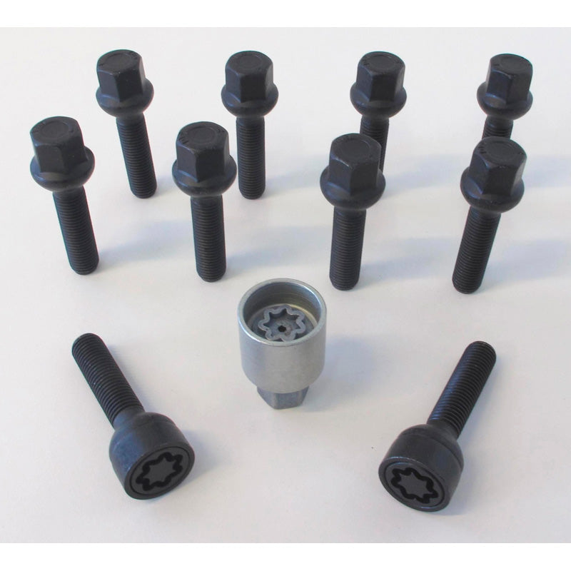H&R, juego de tornillos de rueda de cabeza redonda R13 M14x1.50 - longitud 33mm - Negro - 10 uds. (p. ej., apto para VAG) - incl. tornillos antirrobo
