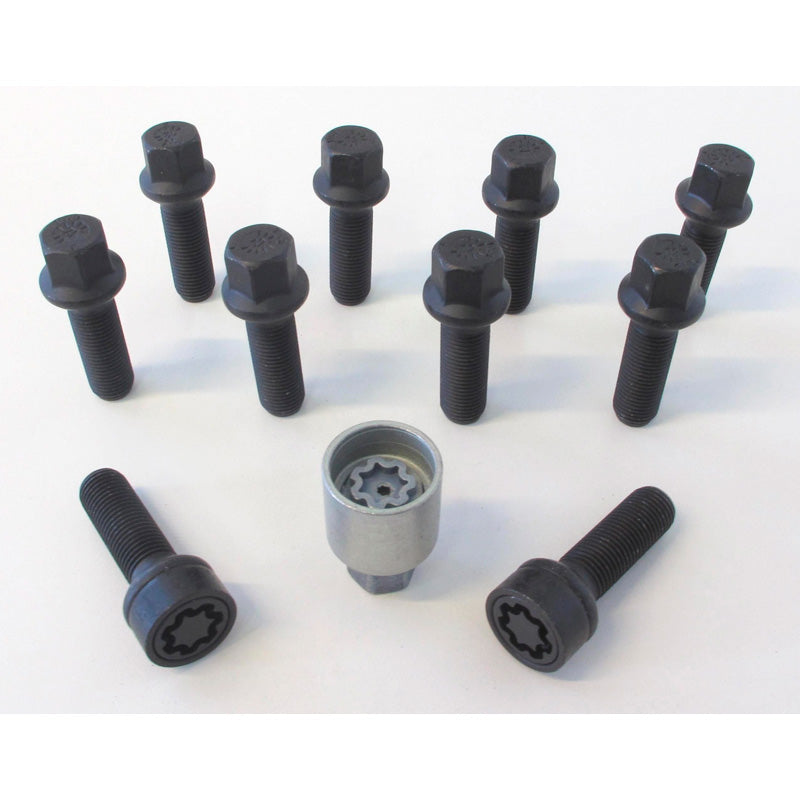 H&R, juego de tornillos de rueda de cabeza redonda R14 M14x1.50 - longitud 35mm - Negro - 10 uds - incl. tornillos antirrobo