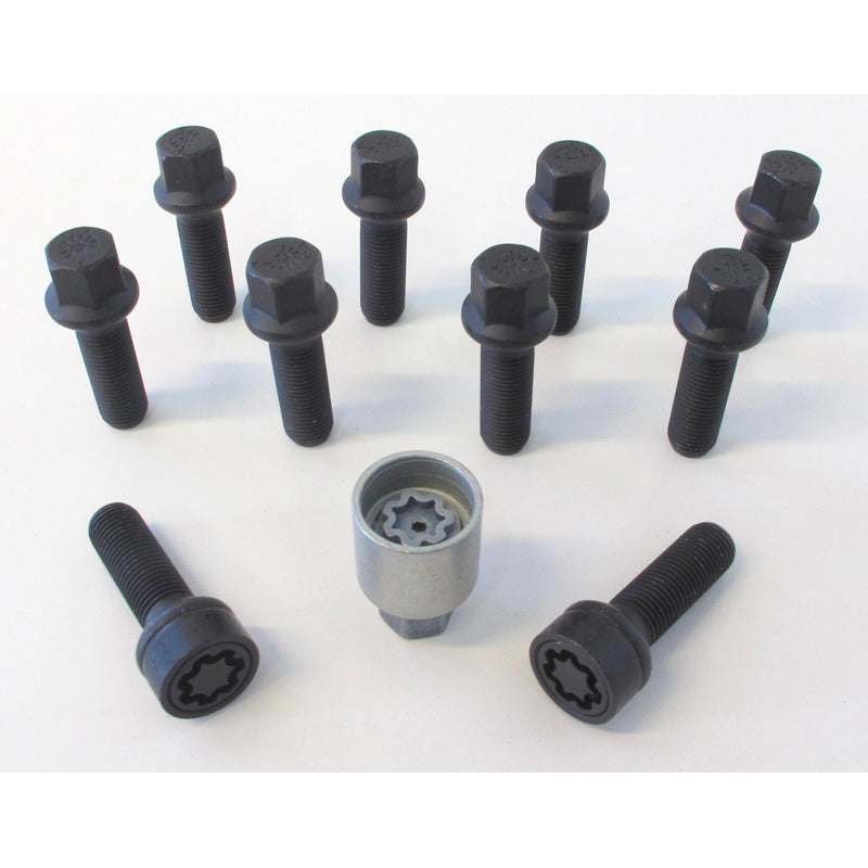 H&R, Juego de tornillos de rueda de cabeza redonda R14 M14x1.50 - longitud 37mm - negro - 10 uds. - incl. antirrobo de rueda