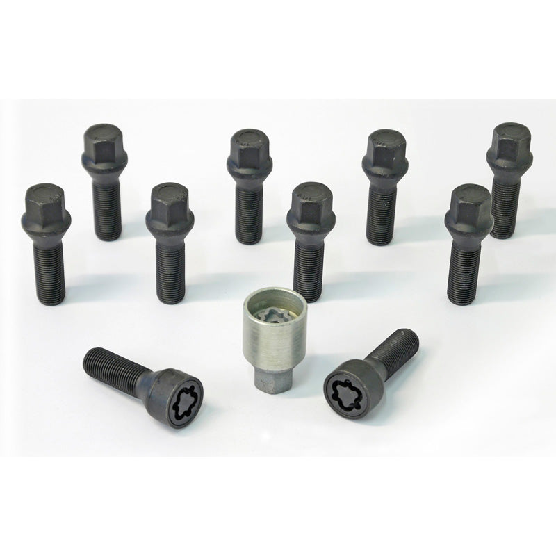 H&R, Wheel bolt Set Taper-Head M14x1.50 - length 38mm - Black - 10 pcs. - incl. wheel-locks