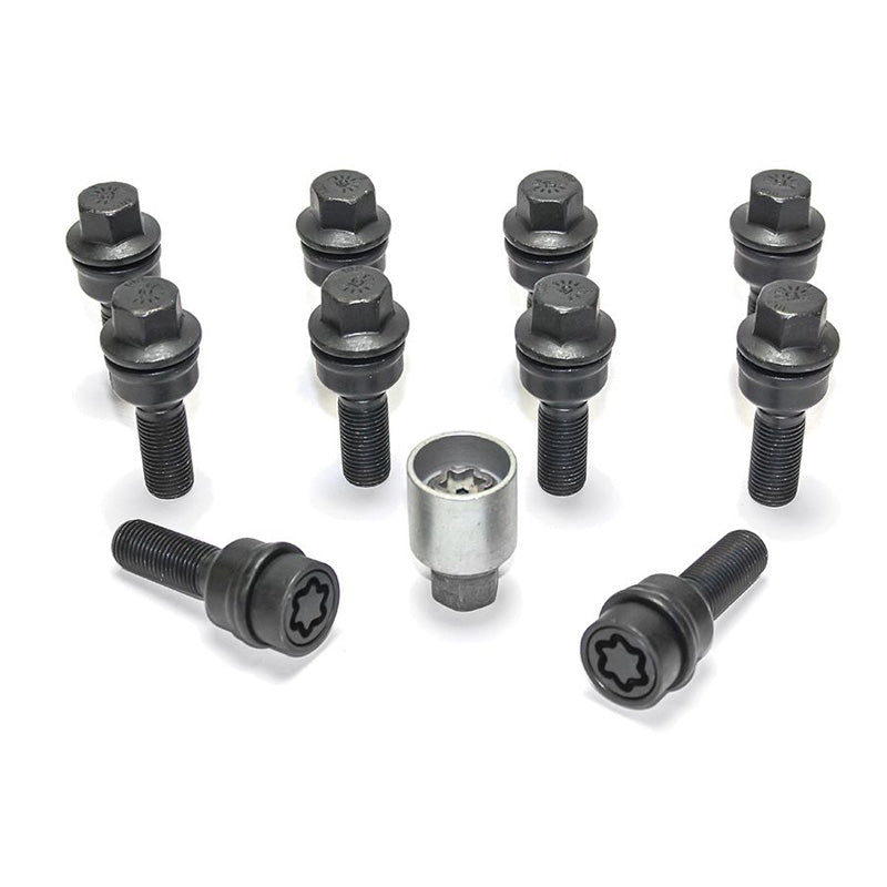 H&R, Wheel bolt Set Round-Head with movable cone R14 M14x1.50 - length 40mm - Black - 10 pcs. (e.g., Fits Audi Q3, Q5) - incl. wheel-locks