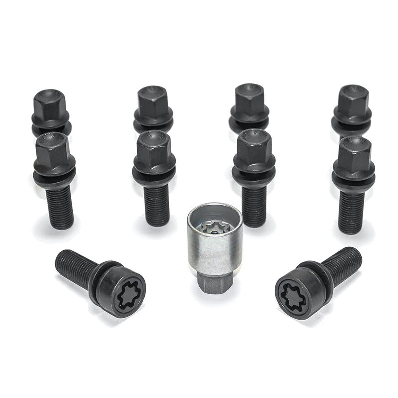 H&R, set bulloni ruota Testa tonda con cono mobile R13 M14x1.50 - lunghezza 42mm - Nero - 10 pz. (es. adatto a Audi S5) - incl. antifurti ruota