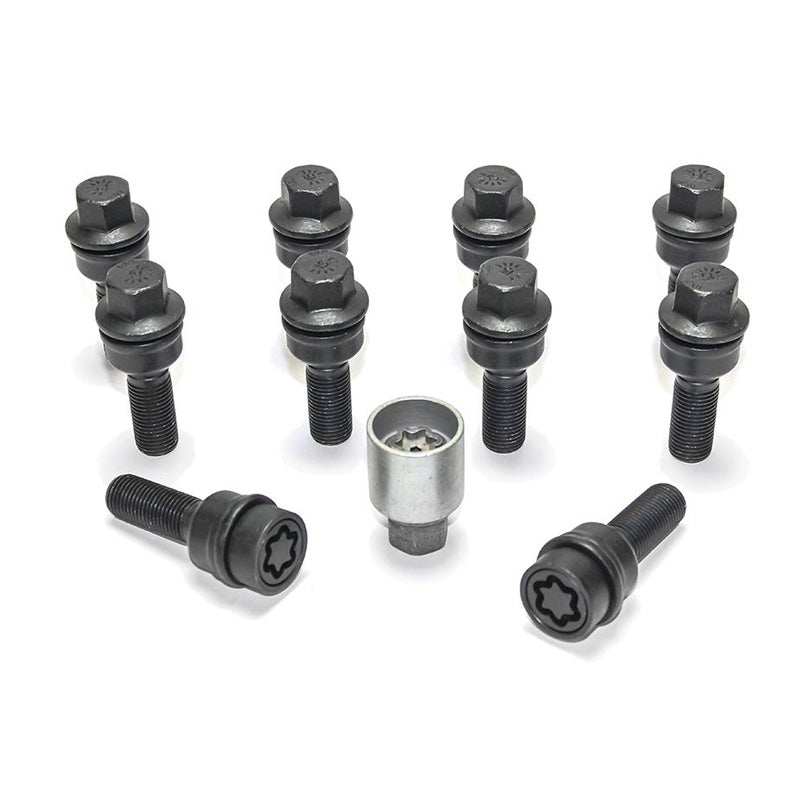 H&R, Wheel bolt Set Round-Head with movable cone R14 M14x1.50 - length 42mm - Black - 10 pcs. (e.g., Fits Audi Q3, Q5) - incl. wheel-locks