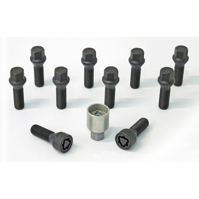 H&R, Wheel bolt Set Taper-Head M14x1.50 - length 43mm - Black - 10 pcs. - incl. wheel-locks