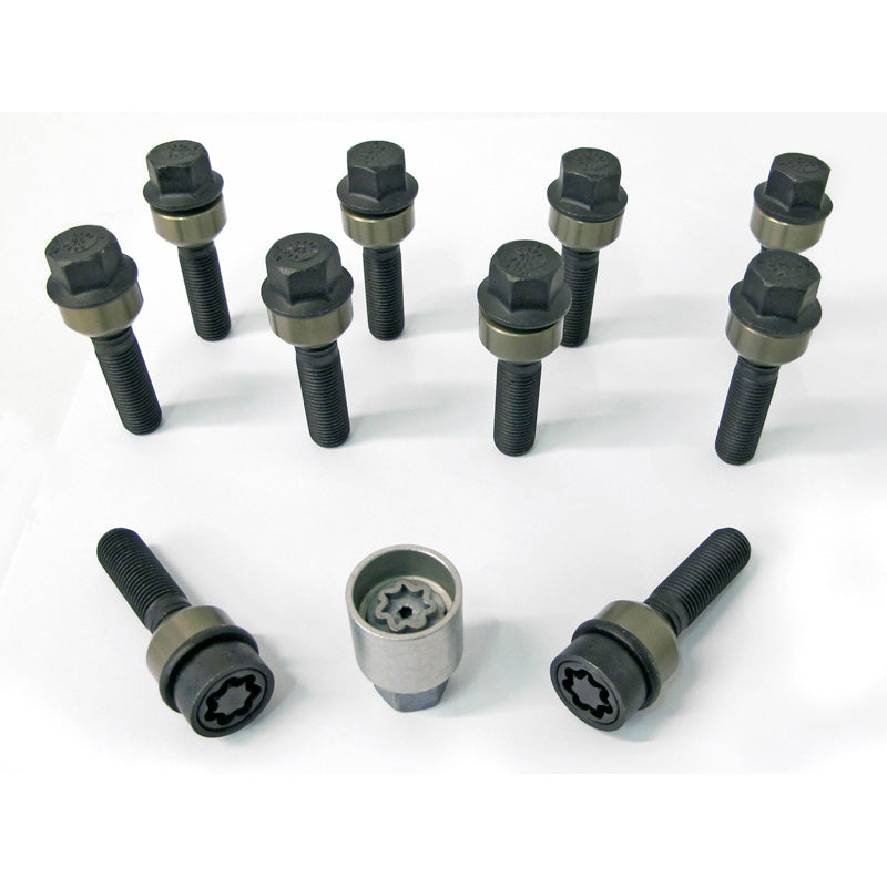 H&R, Wheel bolt Set Round-Head with movable cone R14 M14x1.50 - length 44mm - Black - 10 pcs. (e.g., fits Porsche) - incl. wheel-locks