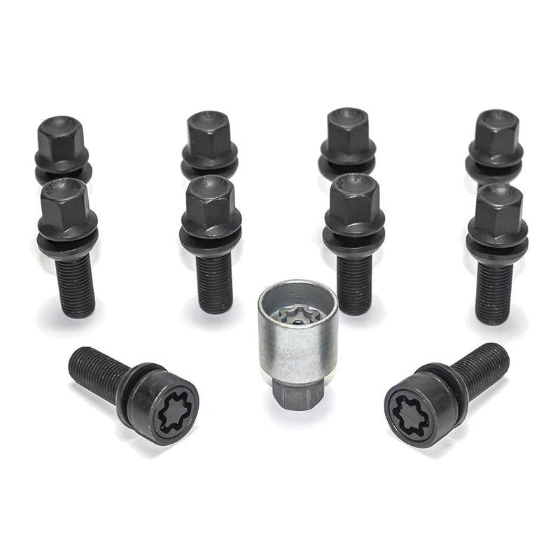 H&R, Wheel bolt Set Round-Head with movable cone R13 M14x1.50 - length 45mm - Black - 10 pcs. (e.g., fits Audi S5) - incl. wheel locks