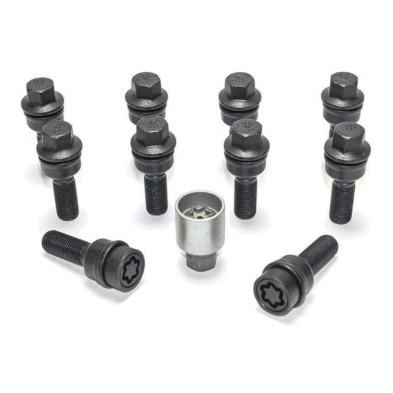 H&R, Kit de boulons de roue à tête ronde avec cône mobile R14 M14x1.50 - longueur 45mm - Black - 10 pcs. (par ex., convient à Audi Q3, Q5) - incl. antivols de roue