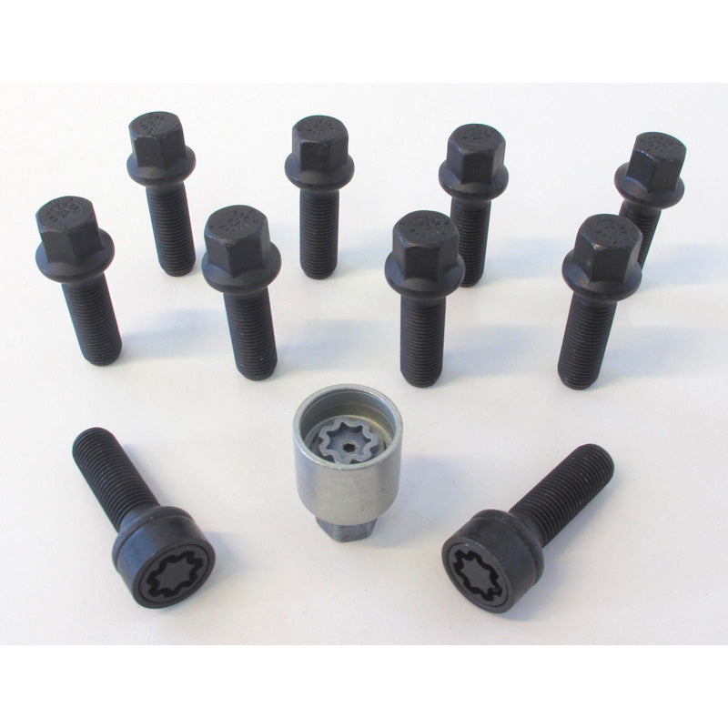 H&R, Kit de boulons de roue à tête ronde R14 M14x1.50 - longueur 47mm - Black - 10 pcs - incl. antivols de roue