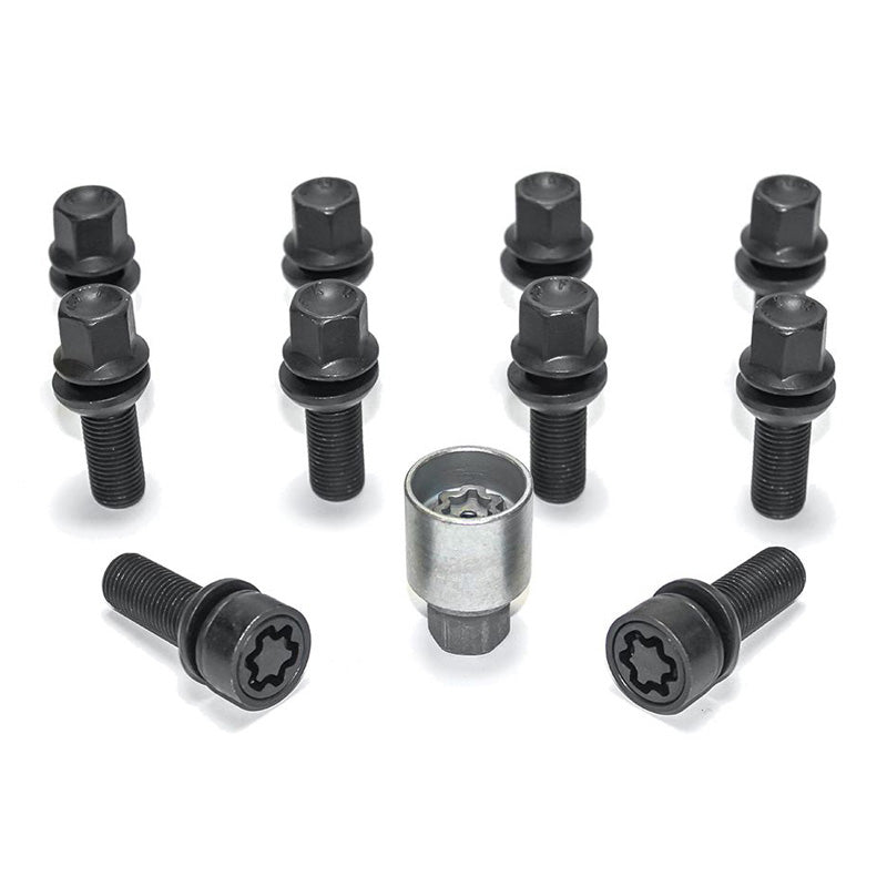 H&R, Wheel bolt Set Round-Head with movable cone R13 M14x1.50 - length 48mm - Black - 10 pcs. (e.g., fits Audi S5) - incl. wheel-locks