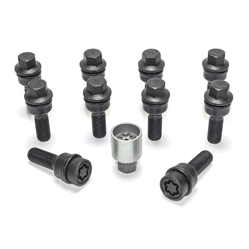 H&R, Wheel bolt Set Round-Head with movable cone R14 M14x1.50 - length 48mm - Black - 10 pcs. (e.g., fits Audi Q3, Q5) - incl. wheel-locks