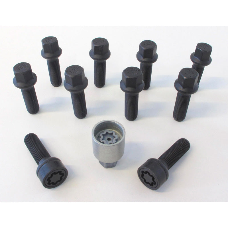 H&R, Wheel bolt Set Round-Head R14 M14x1.50 - length 50mm - Black - 10 pcs - incl. wheel locks