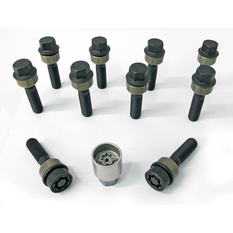H&R, Wheel bolt Set Round-Head with movable cone R14 M14x1.50 - length 54mm - Black - 10 pcs. (e.g., fits Porsche) - incl. wheel-locks