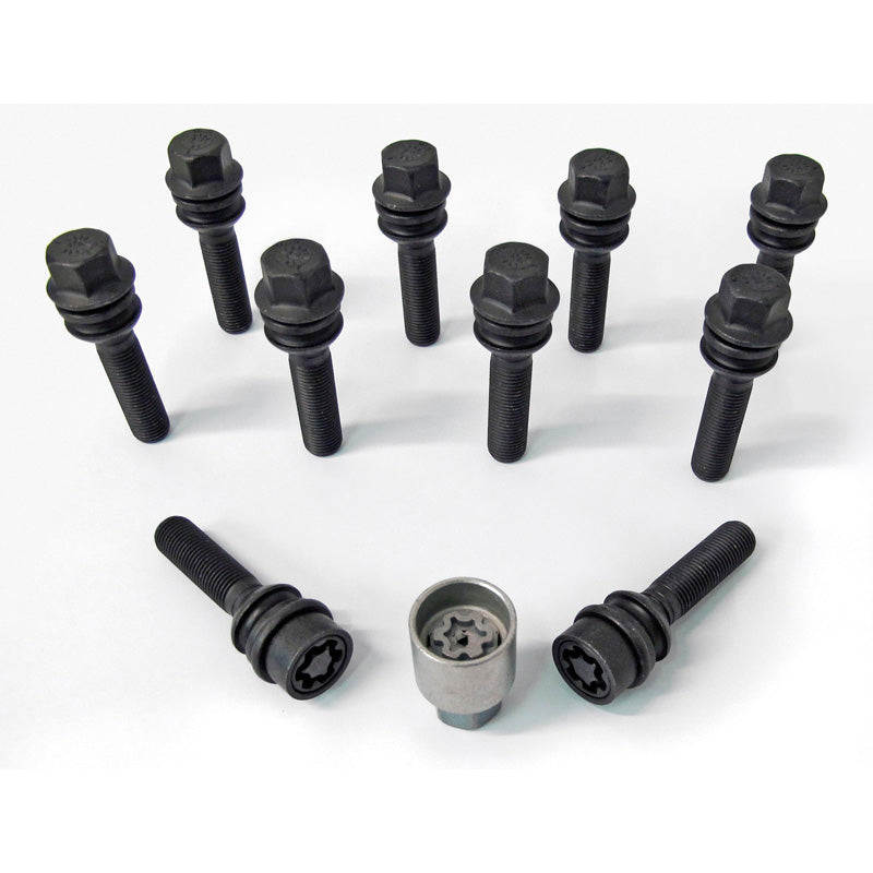 H&R, Wheel bolt Set Round-Head with movable cone R14 M14x1.50 - length 54mm - Black - 10 pcs - incl. wheel-locks