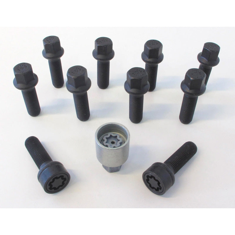 H&R, Wheel bolt Set Round-Head R14 M14x1.50 - length 55mm - Black - 10 pcs - incl. wheel-locks