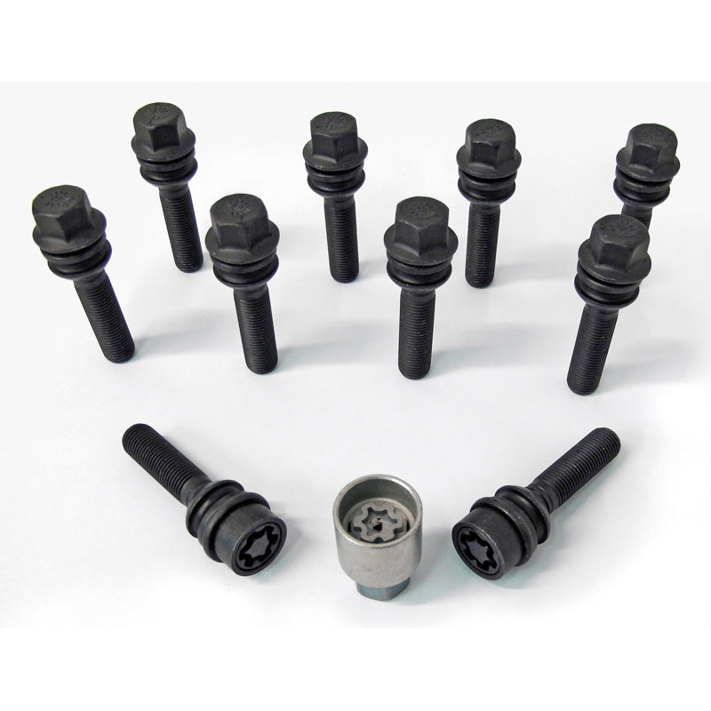 H&R, Wheel bolt Set Round-Head with movable cone R14 M14x1.50 - length 55mm - Black - 10 pcs - incl. wheel-locks
