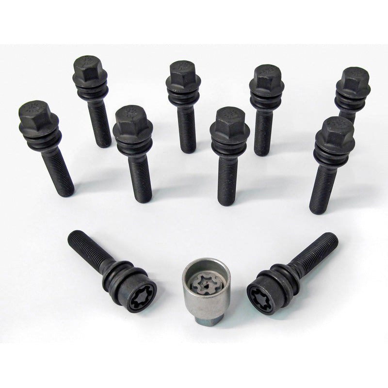 H&R, Wheel bolt Set Round-Head with movable cone R14 M14x1.50 - length 56mm - Black - 10 pcs - incl. wheel-locks