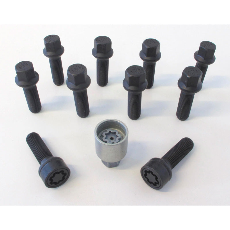 H&R, Wheel bolt Set Round-Head R14 M14x1.50 - length 57mm - Black - 10 pcs - incl. wheel-locks