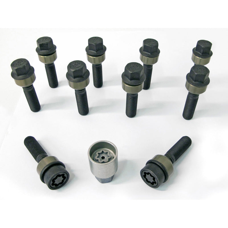 H&R, Wheel bolt Set Round-Head with movable cone R14 M14x1.50 - length 57mm - Black - 10 pcs. (e.g., fits Porsche) - incl. wheel-locks