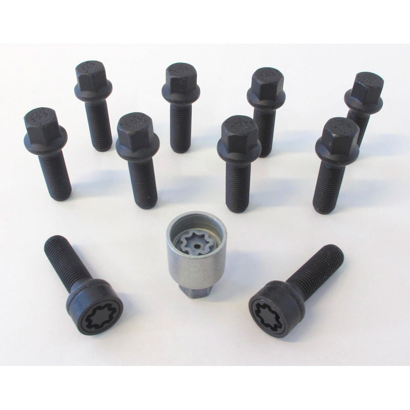 H&R, Wheel bolt Set Round-Head R14 M14x1.50 - length 60mm - Black - 10 pcs - incl. wheel-locks