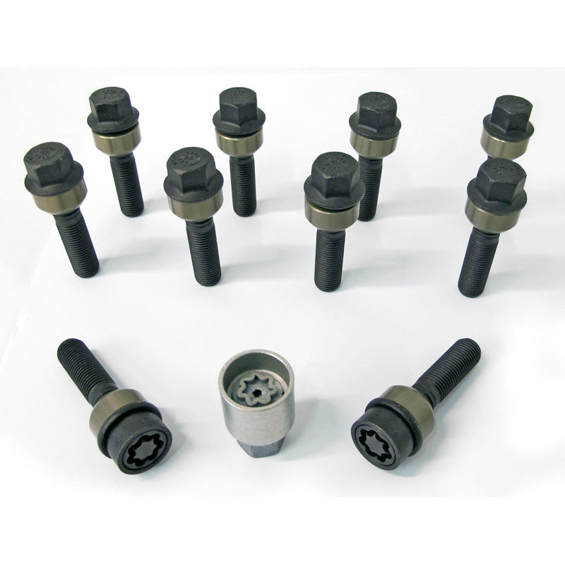 H&R, Wheel bolt Set Round-Head with movable cone R14 M14x1.50 - length 60mm - Black - 10 pcs. (e.g., fits Porsche) - incl. wheel-locks