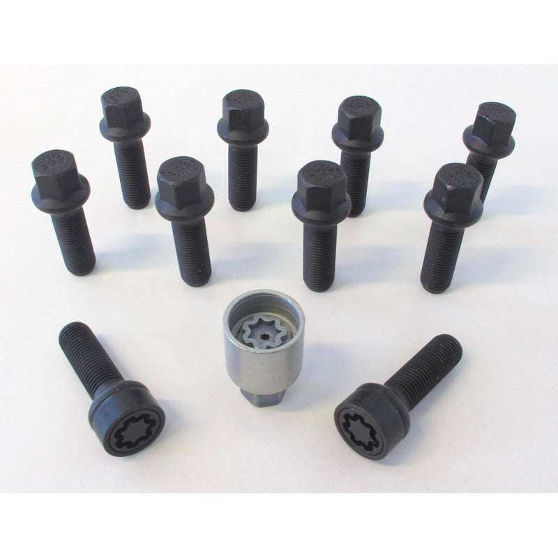 H&R, Wheel bolt Set Round-Head R14 M14x1.50 - length 63mm - Black - 10 pcs - incl. wheel-locks