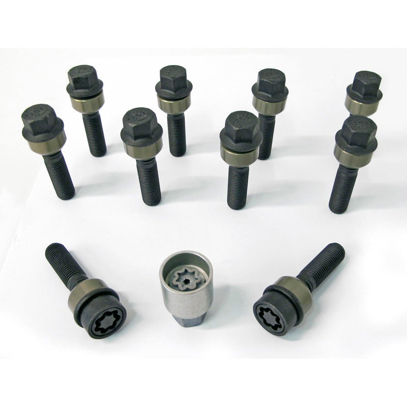 H&R, Wheel bolt Set Round-Head with movable cone R14 M14x1.50 - length 63mm - Black - 10 pcs. (e.g., fits Porsche) - incl. wheel-locks