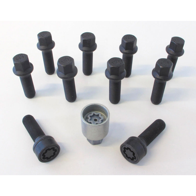 H&R, Wheel bolt Set Round-Head R14 M14x1.50 - length 65mm - Black - 10 pcs - incl. wheel-locks