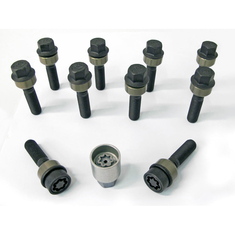 H&R, Wheel bolt Set Round-Head with movable cone R14 M14x1.50 - length 66mm - Black - 10 pcs. (e.g., fits Porsche) - incl. wheel-locks