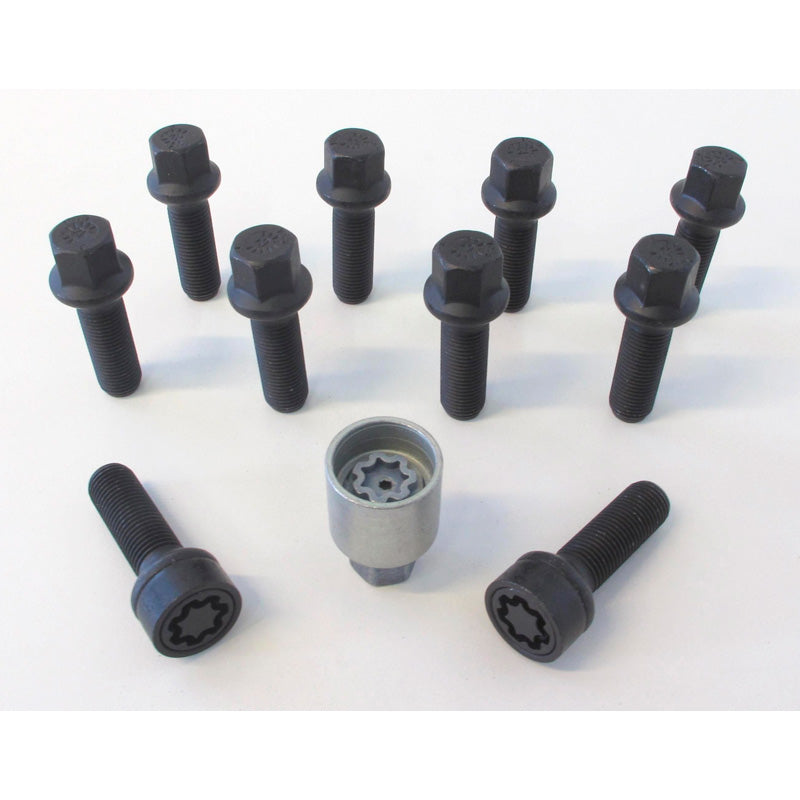 H&R, Wheel bolt Set Round-Head R14 M14x1.50 - length 68mm - Black - 10 pcs - incl. wheel-locks