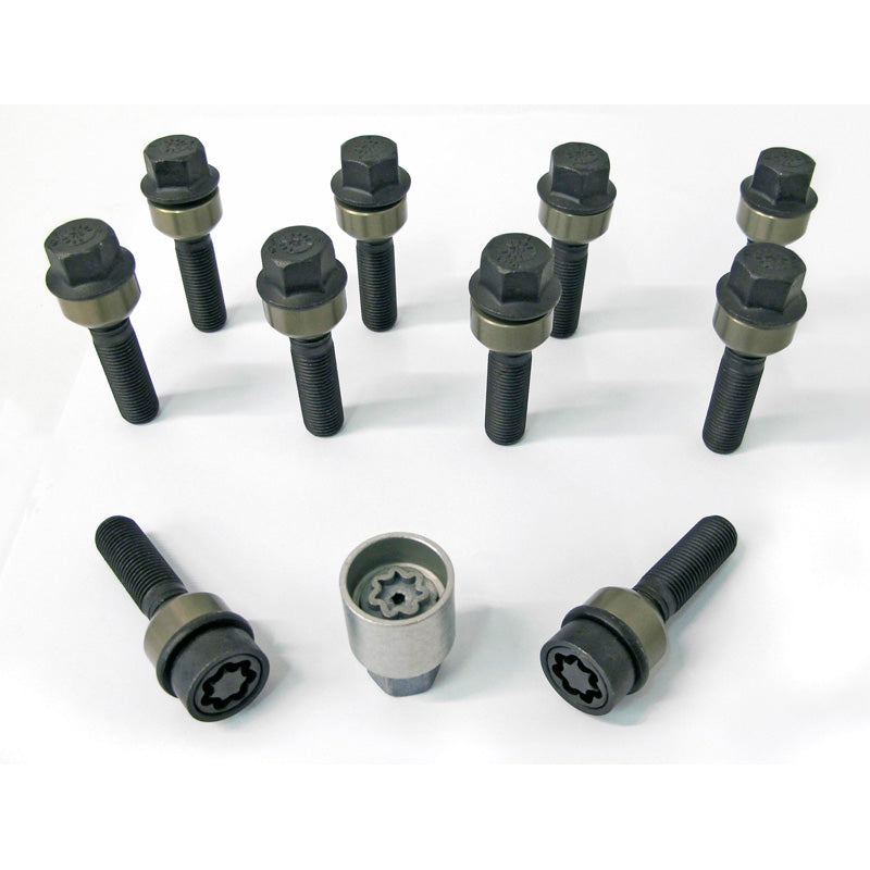 H&R, Wheel bolt Set Round-Head with movable cone R14 M14x1.50 - length 68mm - Black - 10 pcs. (e.g., fits Porsche) - incl. wheel-locks