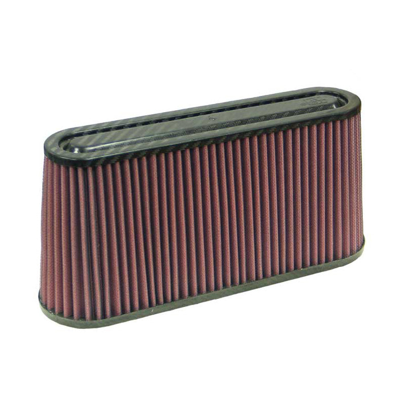 Filtro aria universale K&N - parte superiore in fibra di carbonio - attacco ovale di 51x156mm, base 305mm x 89mm, parte superiore 279mm x 64mm, altezza 146mm (RF-1050)