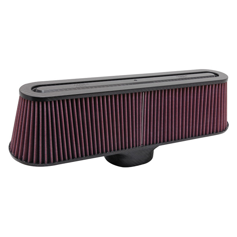 Filtro aria universale K&N - parte superiore e base in fibra di carbonio - attacco ovale di 84x106mm, base 476mm x 127mm, parte superiore 425mm x 76mm, altezza 122mm (RP-5135)