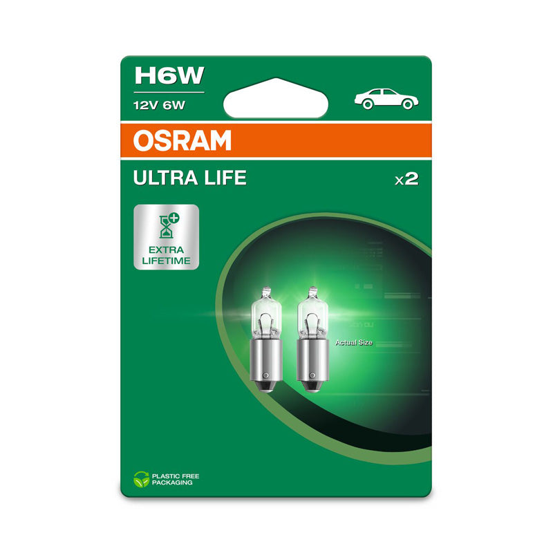Osram, lampade alogene, BAX9S (H6W), 12V/6W, set di 2