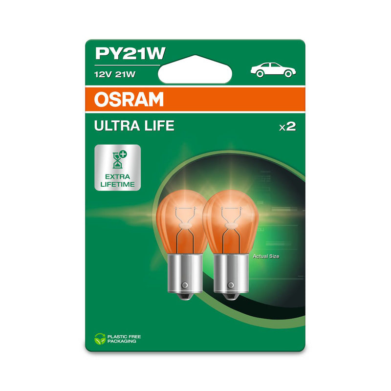 Osram, Ultra Life żarówki halogenowe - BAU15S - 12V/21W - zestaw 2 szt. - pomarańczowe