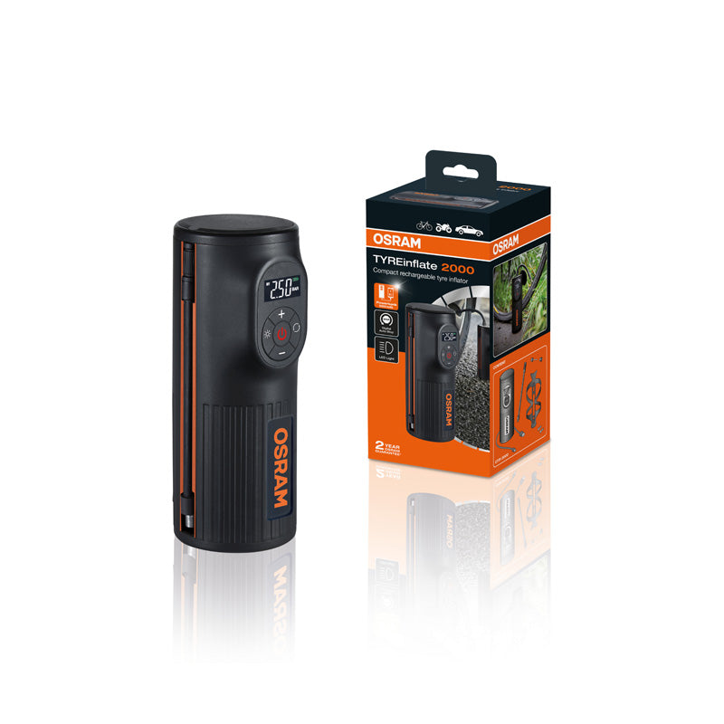 Osram, TYREinflate 2000 - Compact Tire Inflator with Digital Display and Power Bank Function