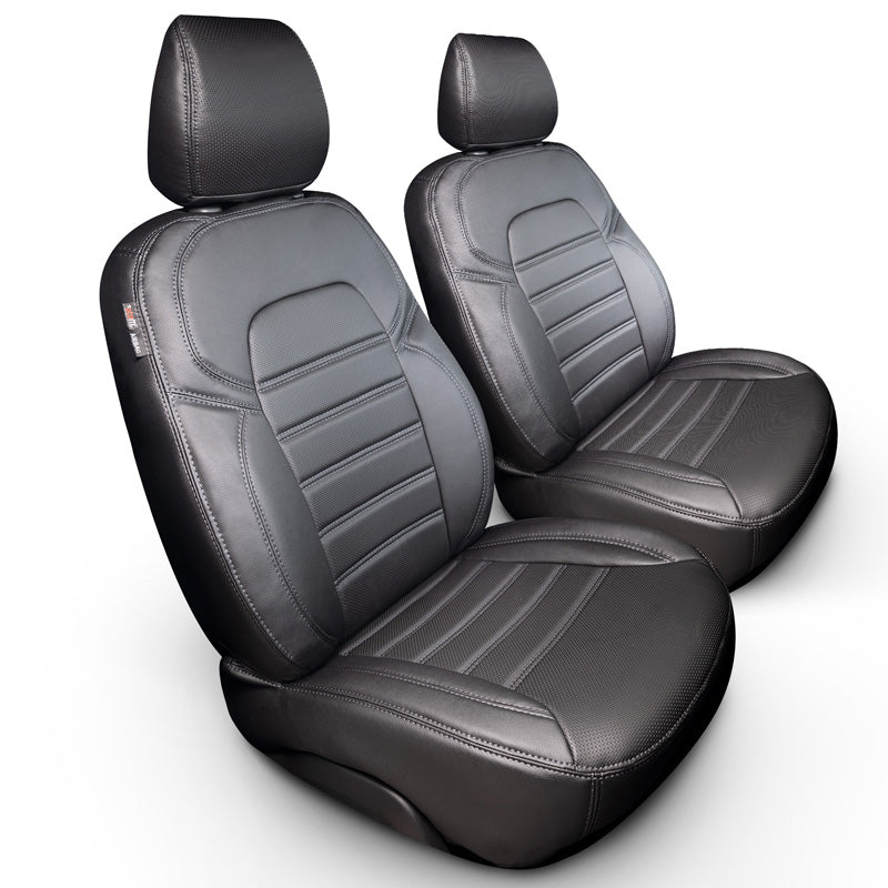 otoM, New York Design potahy sedadel v koženkovém vzhledu 1+1 pro Volkswagen Caddy III Box 2004-2015 - Černá s šedým prošitím