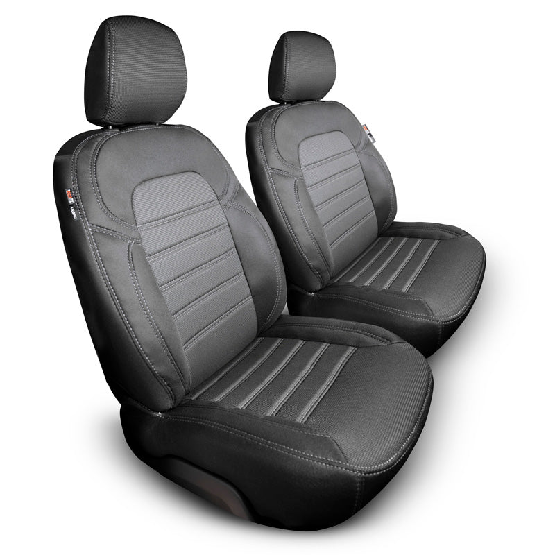 otoM, Textilní potahy sedadel Originální design 1+1 pasují na Volkswagen Caddy III Box 2004-2015 - černé se šedým prošíváním