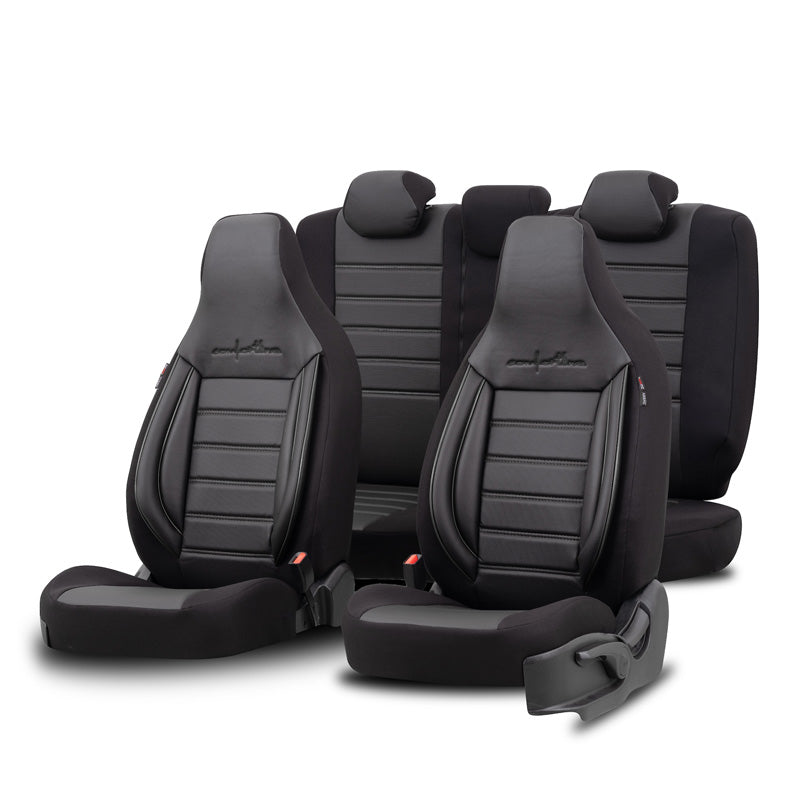 otoM, Set universale di coprisedili 'CityBug' - Nero/Grigio - 9 pezzi - Compatibile con airbag laterali