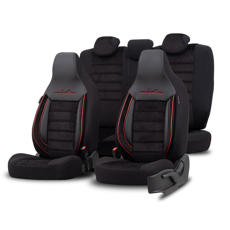 otoM, Coprisedile universale 'CityBug' - Linea comfort - Nero/Rosso - 9 pezzi - Compatibile con airbag laterali