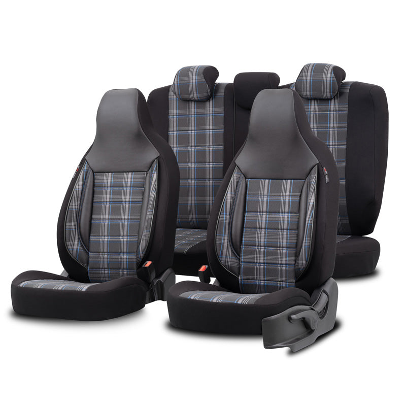 otoM, Coprisedile universale 'CityBug' Sports - Nero/Grigio/Blu - 9 pezzi - Compatibile con airbag laterali