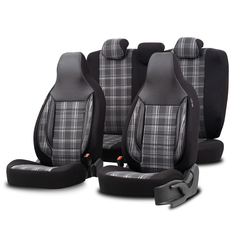 otoM, Set universale di coprisedili 'CityBug' Sports - Nero/Grigio/Bianco - 9 pezzi - Compatibile con airbag laterali