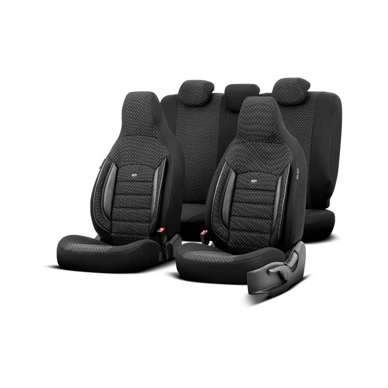 otoM, Set universale di coprisedili 'Sport Plus' - Nero - 9 pezzi - Compatibile con airbag laterali
