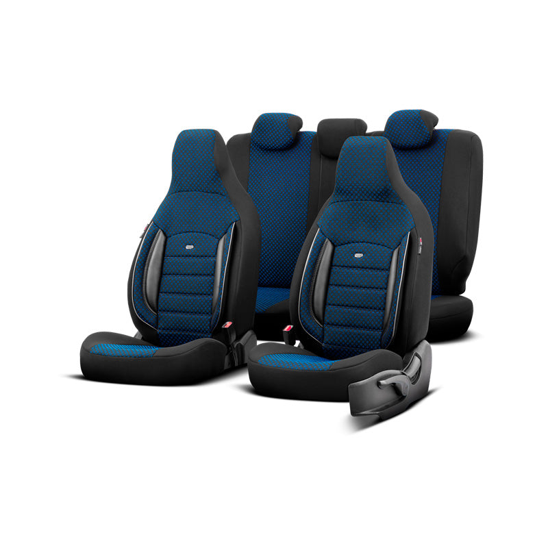 otoM, set di coprisedili universali 'CityBug' Sport Plus - Nero/Blu - 9 pezzi - Compatibile con airbag laterale
