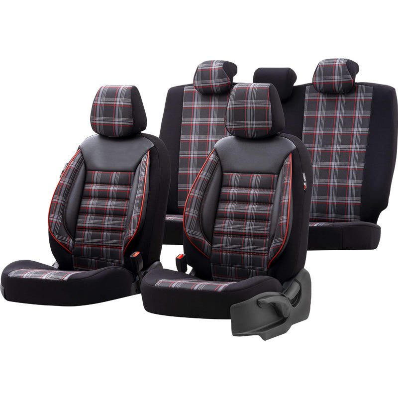 otoM, Set universale di coprisedili 'Sports' - Nero/Grigio/Rosso - 11 pezzi - Compatibile con airbag laterali